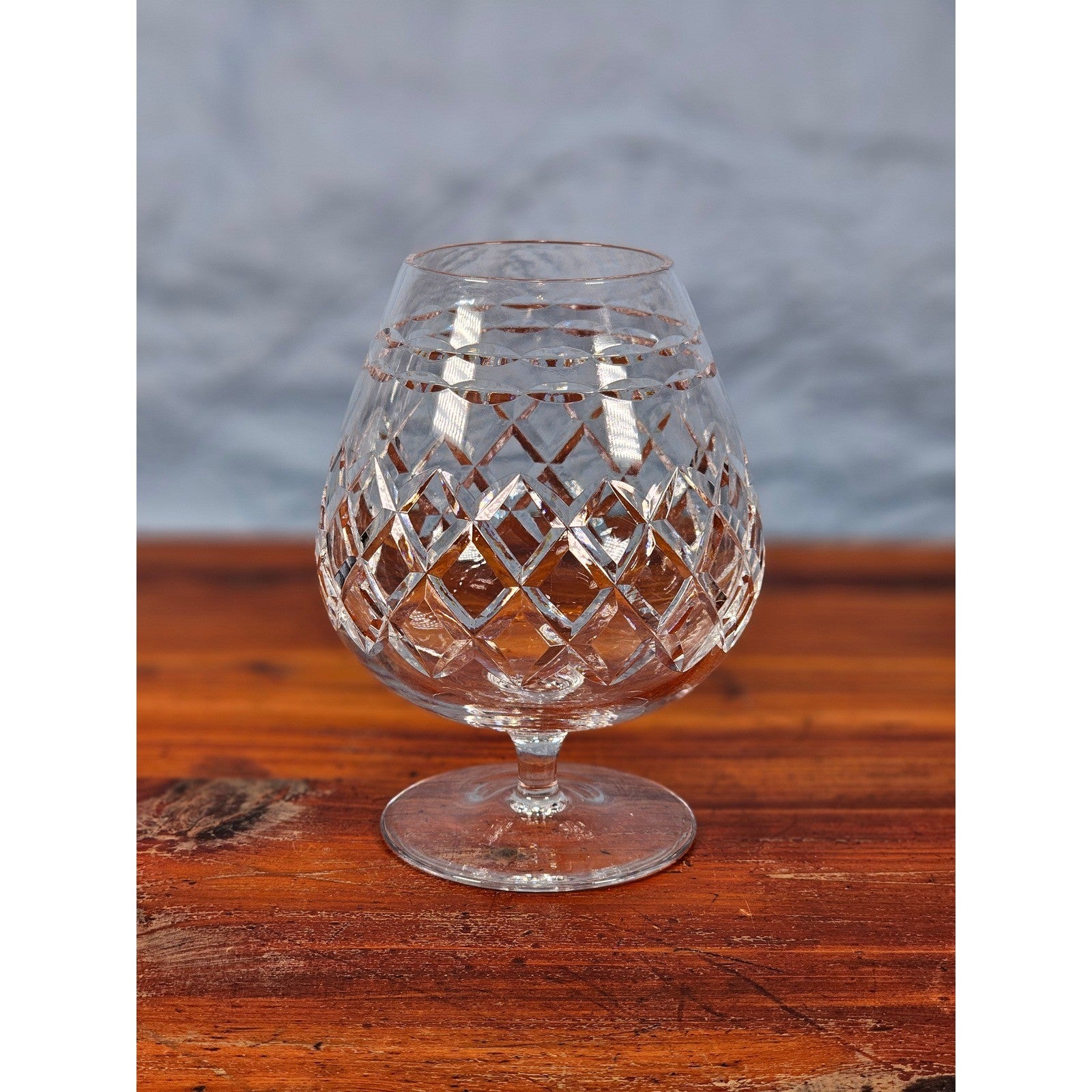 Vintage Crystal Brandy Snifter Diamond Cut Cognac Glass Stemmed