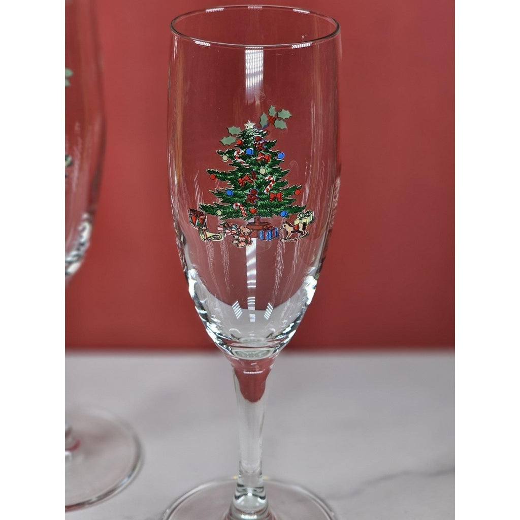 Vintage Nikko Happy Holidays Champagne Flutes Set of 2 Made in Japan
