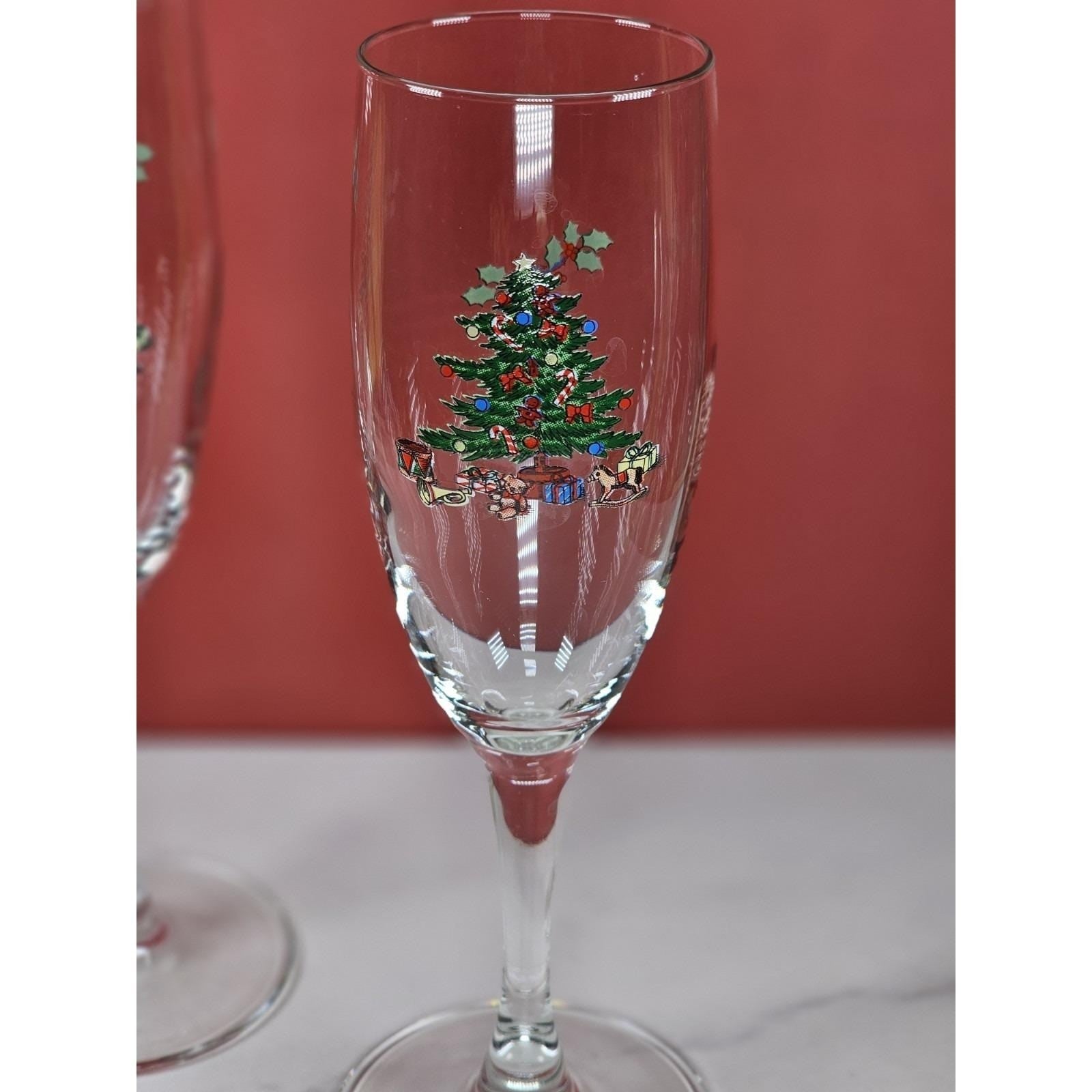 Vintage Nikko Happy Holidays Champagne Flutes Set of 2 Made in Japan