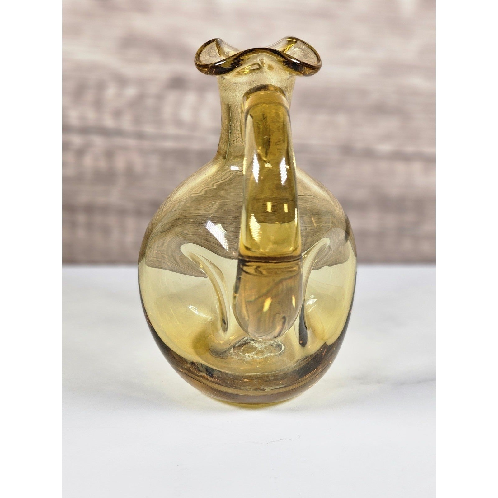 Vintage Amber Art Glass Cruet Hand Blown Pitcher Vase 5 Inch