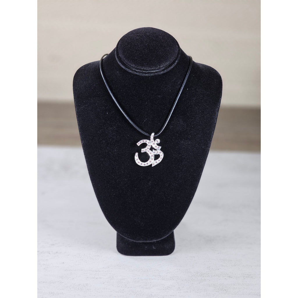 Vintage Sterling Silver Om Necklace Pink Crystal Pendant