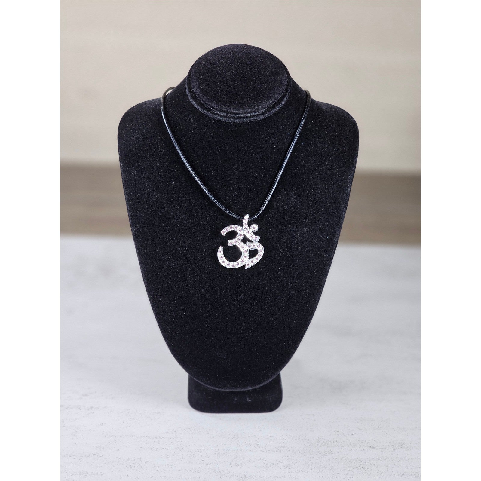 Vintage Sterling Silver Om Necklace Pink Crystal Pendant