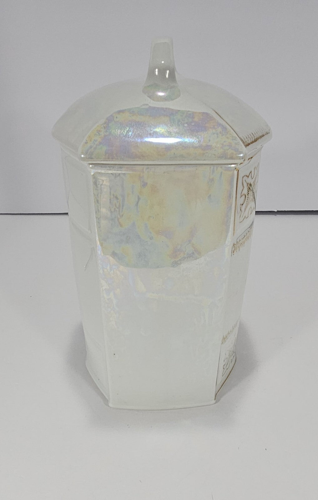 Vintage Czech Iridescent Porcelain Sugar Jar | Victoria Czecho Slovakia