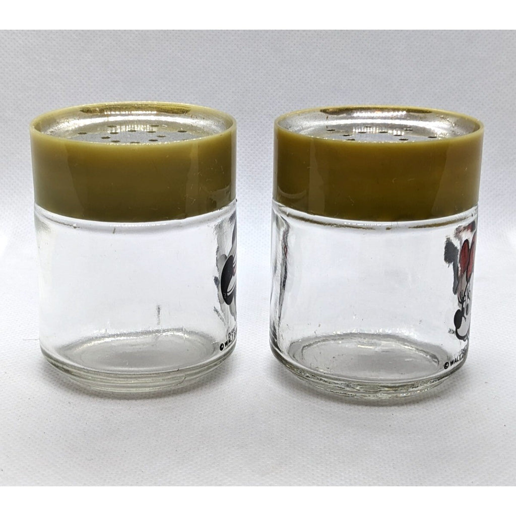 Vintage Walt Disney Mickey & Minnie Mouse Salt & Pepper Glass Shaker Set