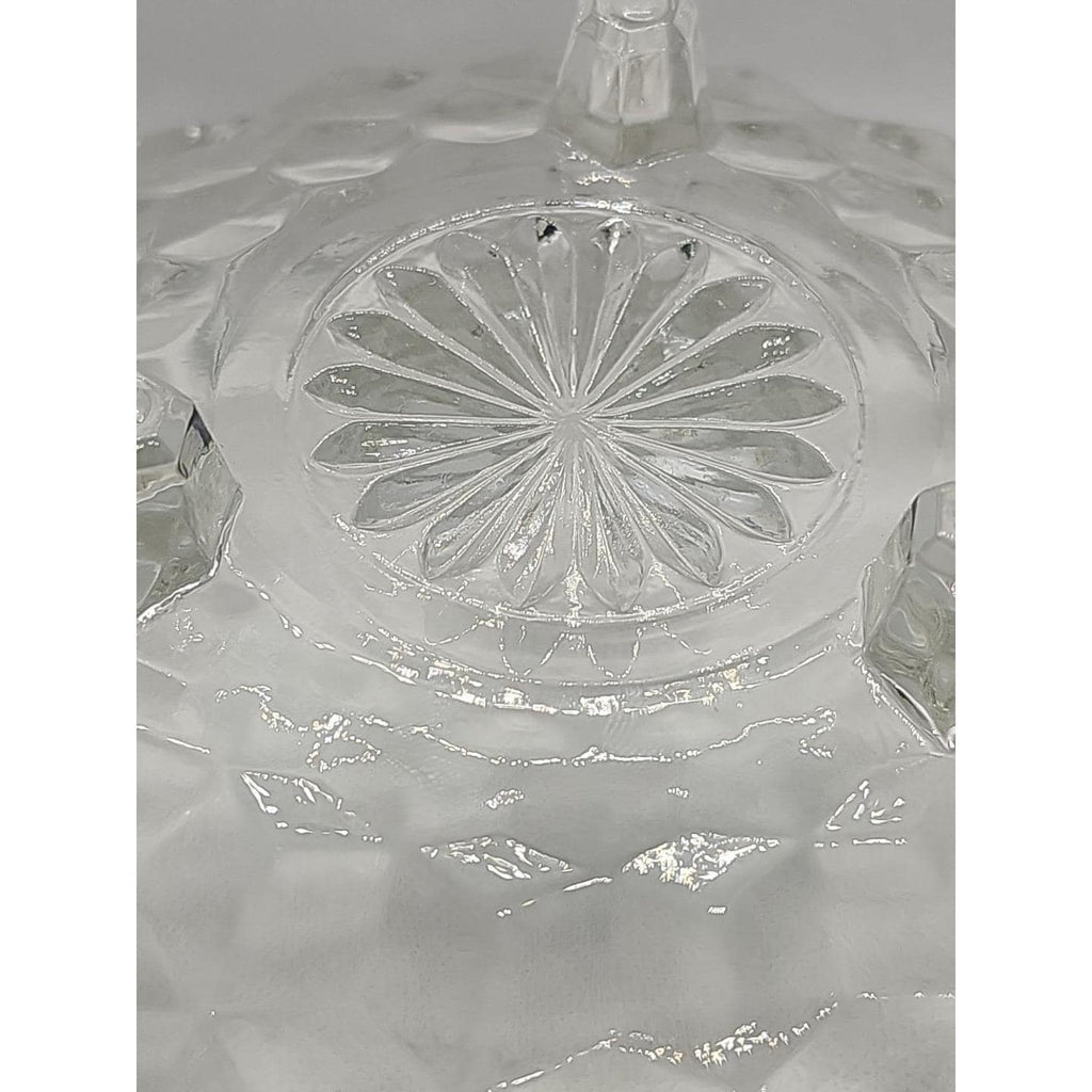 Vintage Fostoria American Cubist Glass Bowl 3 Footed Sawtooth Rim