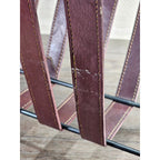 Vintage Iron & Leather Magazine Rack 16" Tall Rustic Book Holder