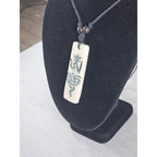 Vintage Carved Om Pendant Necklace Turquoise Inlay Rectangular