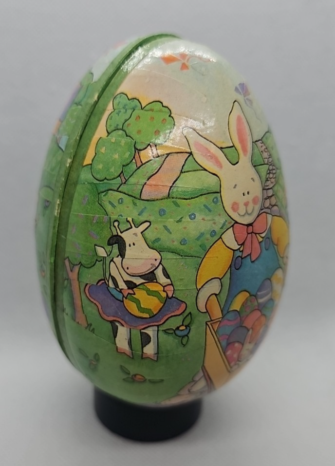 Vintage Paper Mache Egg Rabbit with Wheelbarrow Full of Eggs