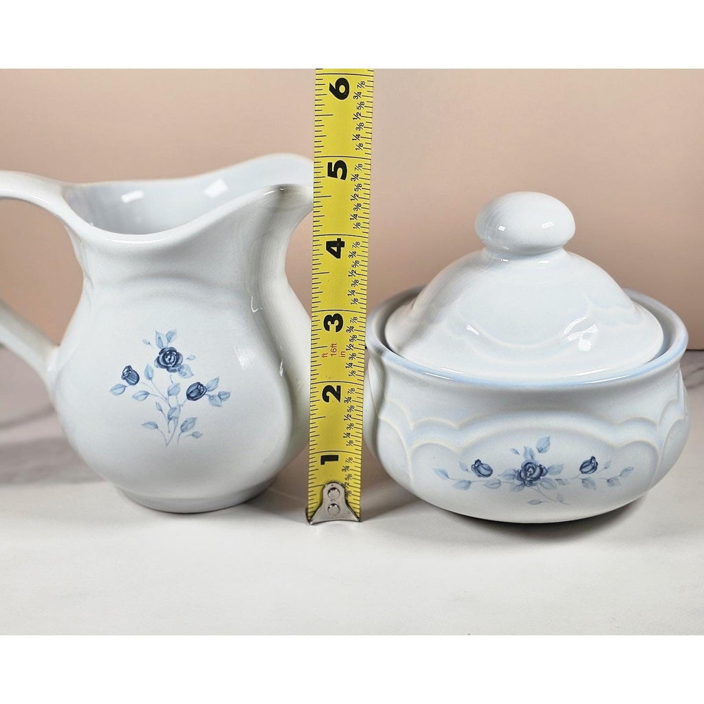 Vintage Pfaltzgraff Blue Rose Creamer and Sugar Bowl Stoneware Set