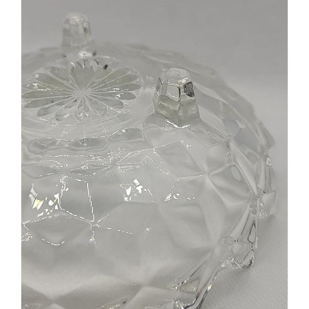 Vintage Fostoria American Cubist Glass Bowl 3 Footed Sawtooth Rim