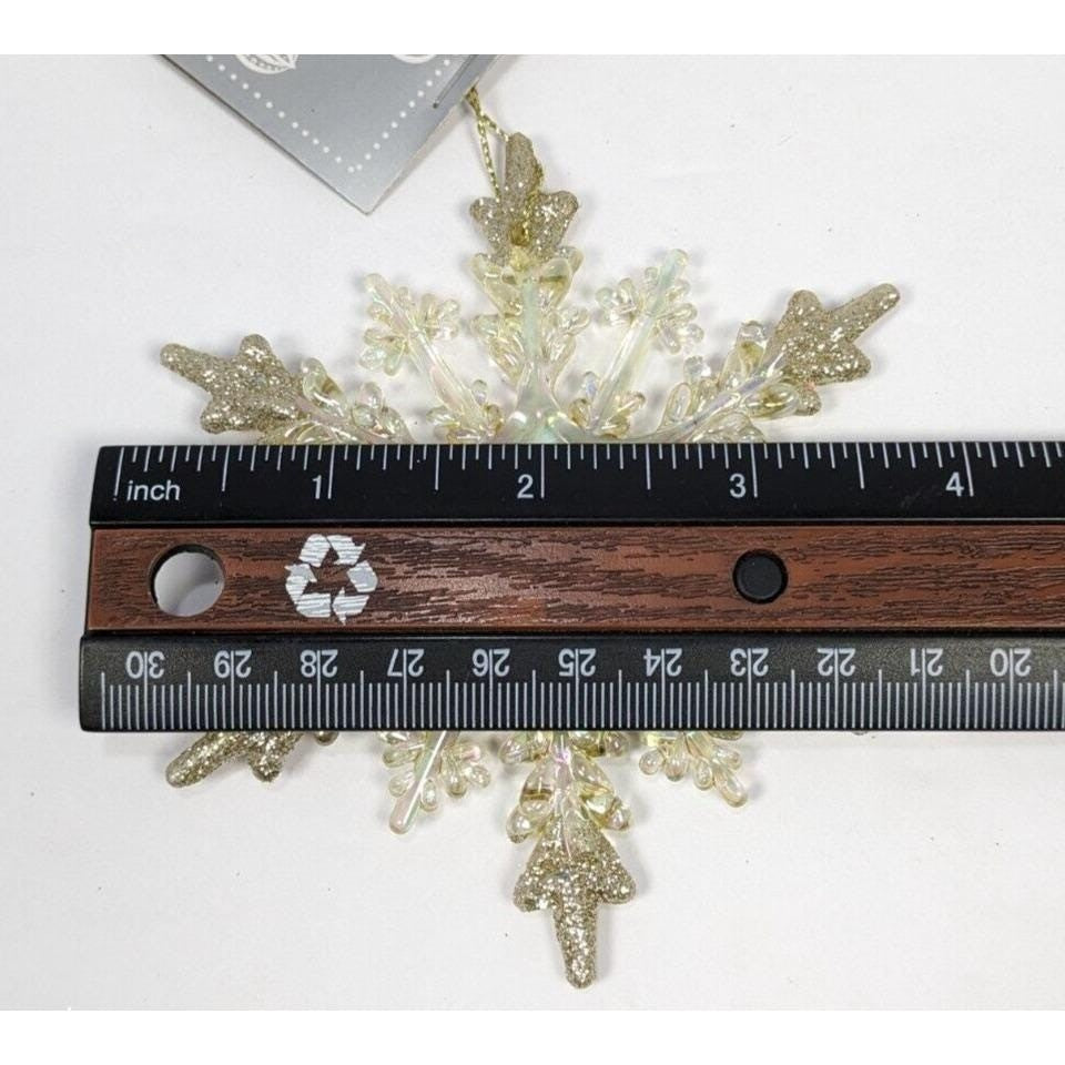 Snowflake Ornaments Set Prismatic Glitter 4 Inch Plastic