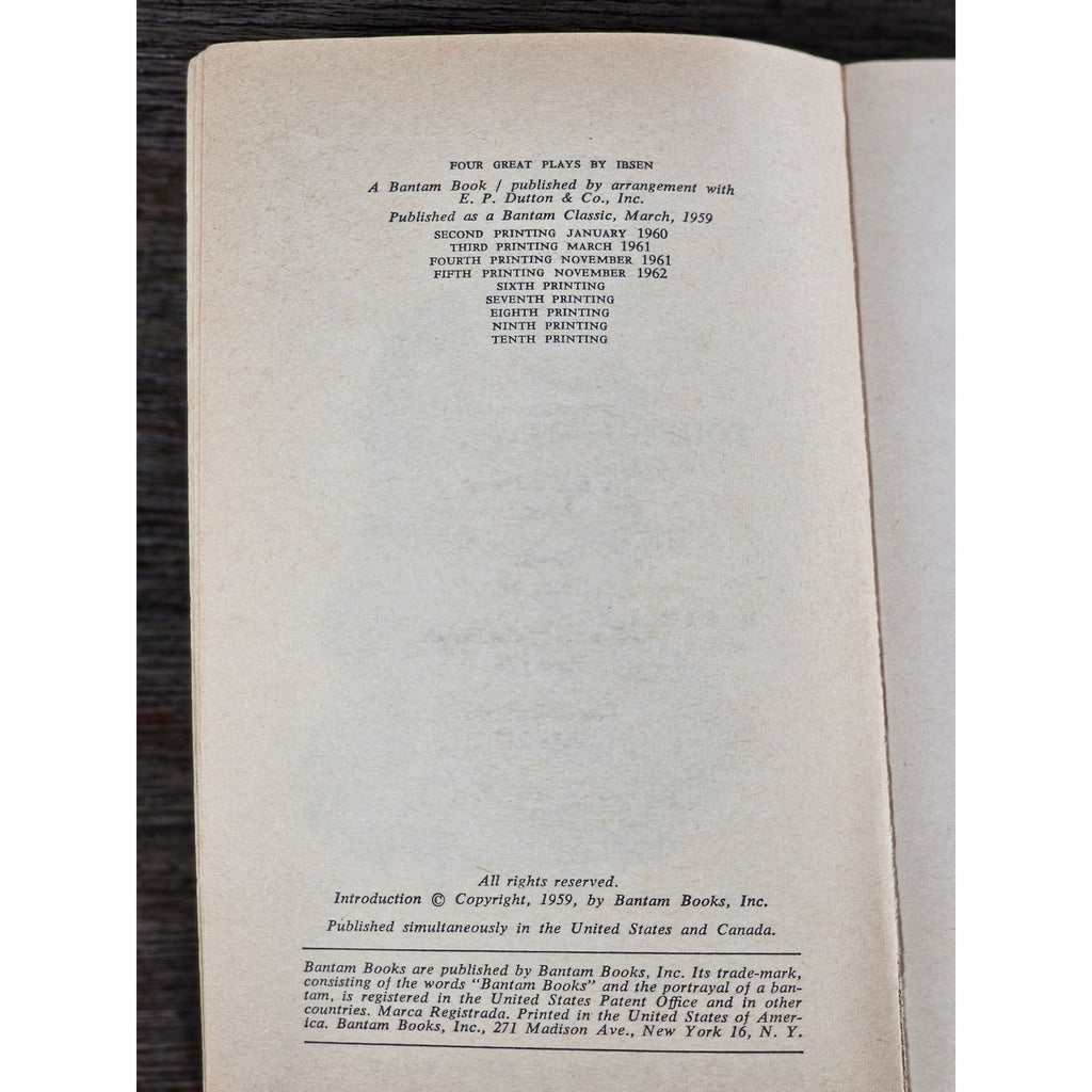 Vintage Ibsen Plays Book Bantam Classic 1959 Four Great Plays Paperback