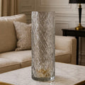 Vintage Diamond Cut Glass Vase 12" Tall Clear Cylinder Floral Vase