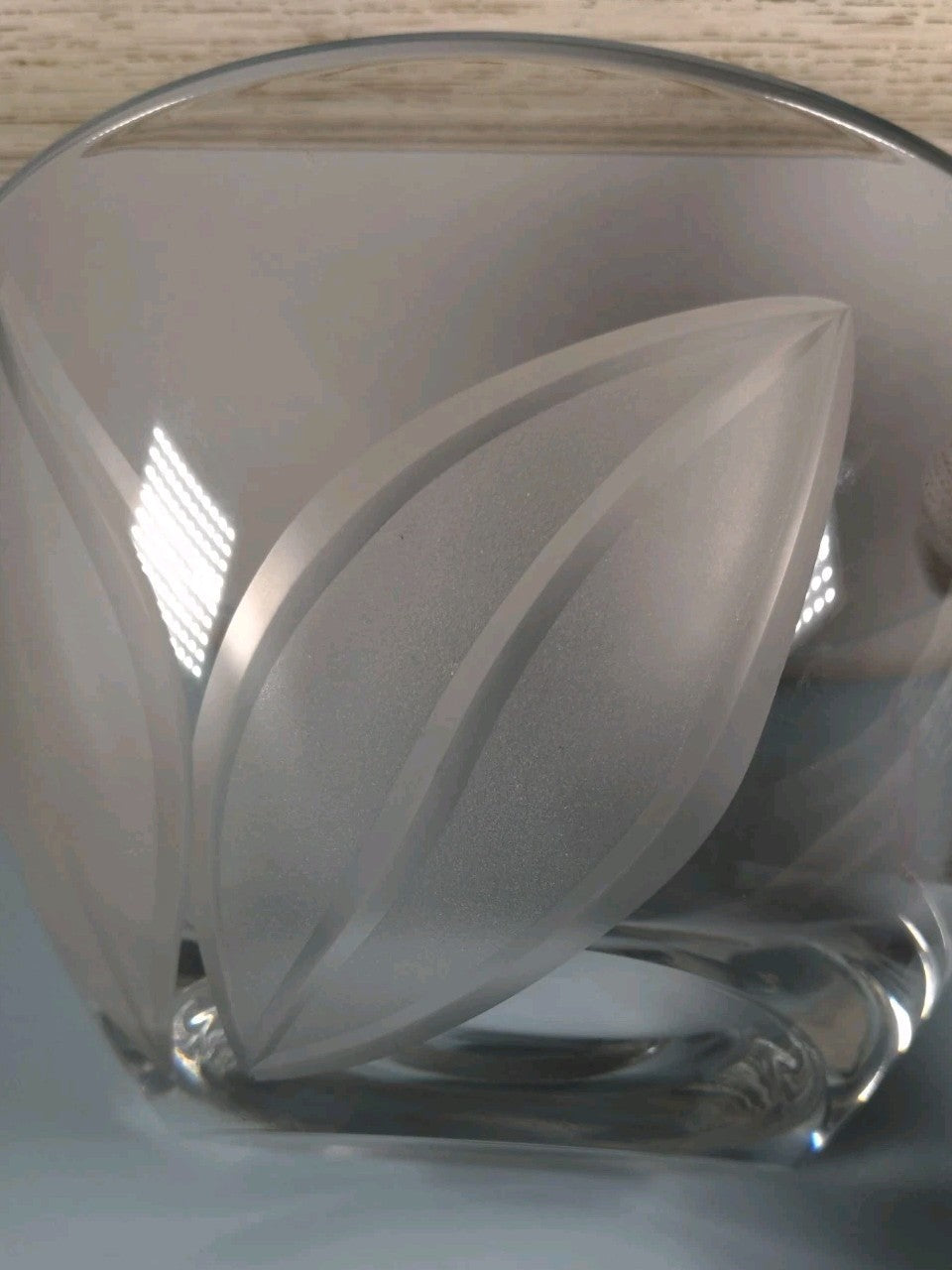 Vintage Crystal Etched Frosted Leaf Vase