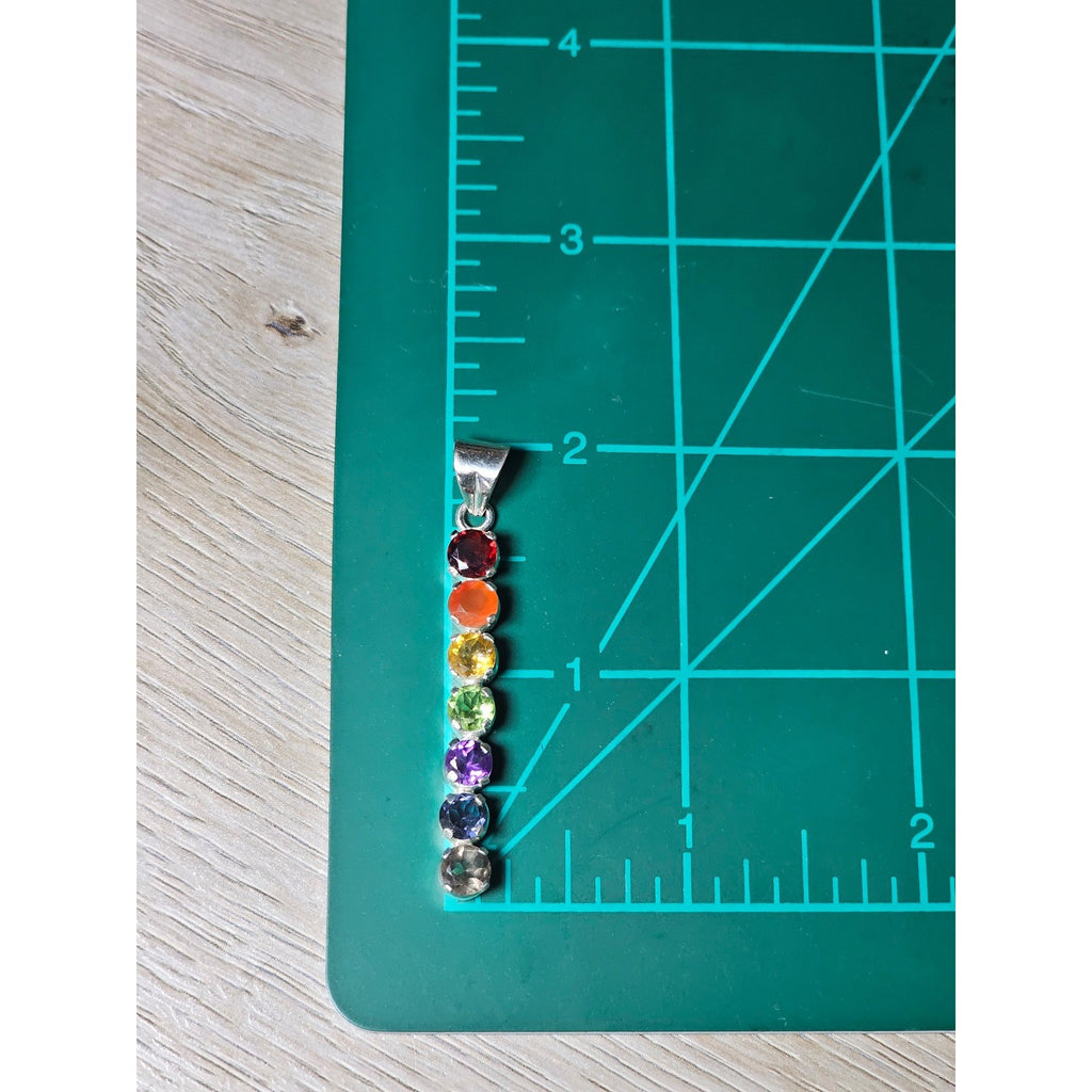 Vintage Sterling Silver Rainbow Gemstone Pendant | Multistone Vertical Charm
