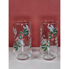 Vintage Indiana Glass Christmas Holly Tumblers Set of 2 Holiday Glasses