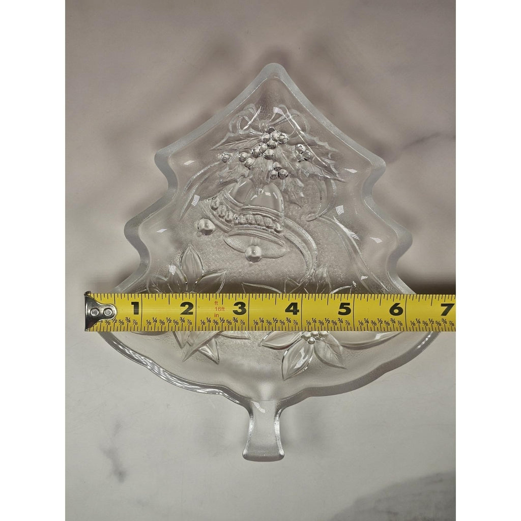 Vintage Soga Japan Frosted Glass Christmas Tree Serving Plate 8x6.5