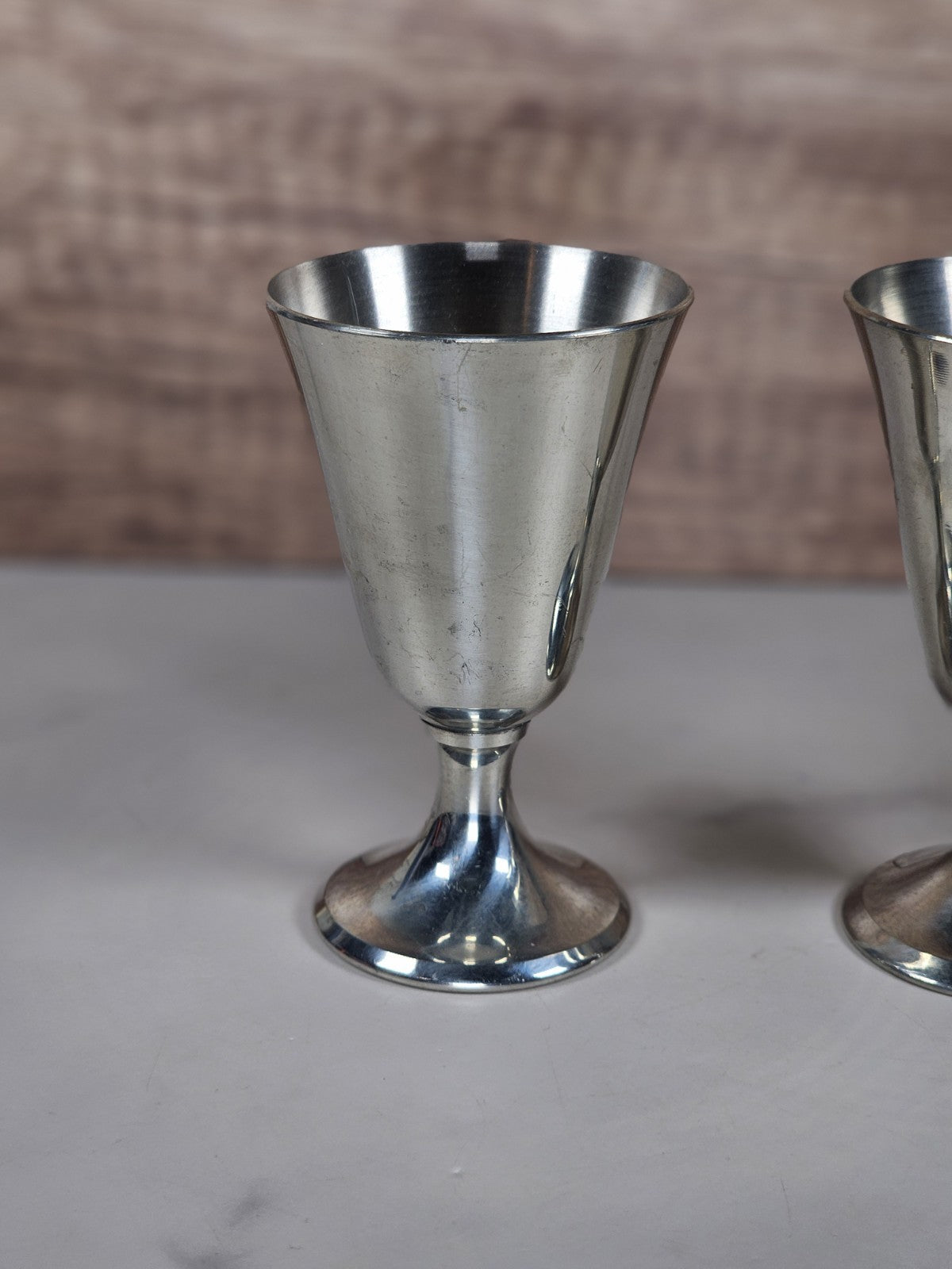 Pair of Vintage Kirk Stieff Pewter P105 Water Goblets Cups 3 7/8" Tall