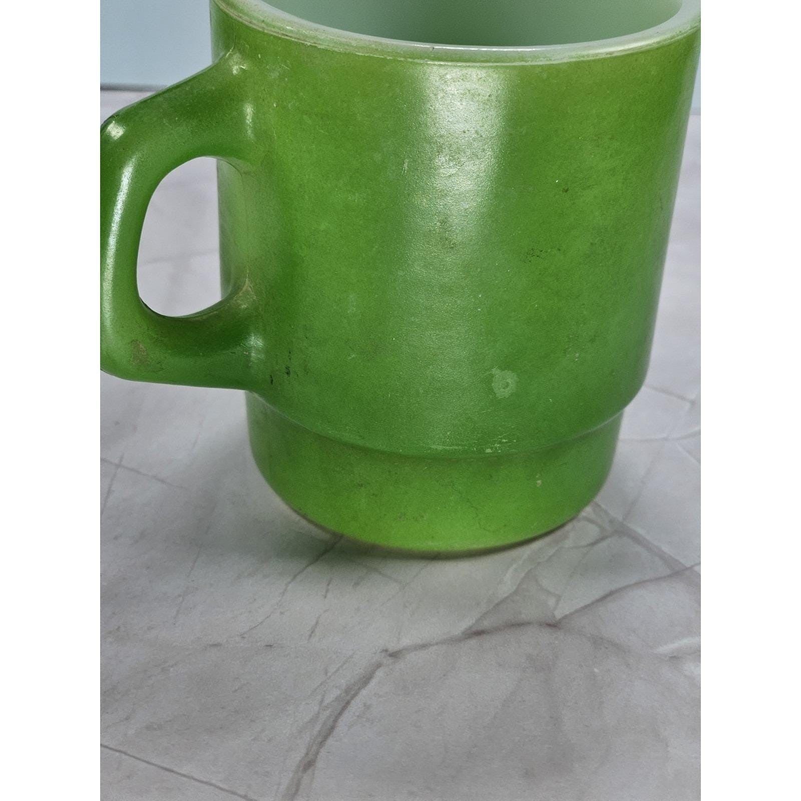 Vintage Anchor Hocking Green Stackable Mug Oven-Proof Glass 3.5"