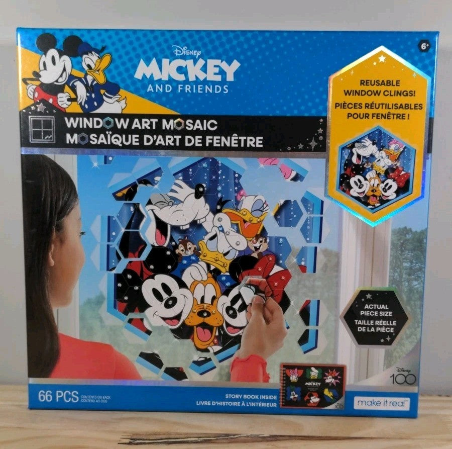 Disney Window Art Mosaic Mickey & Friends 66 pcs Reusable New In Box