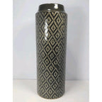 Vintage Black White Diamond Glass Vase Tall 15.6" Geometric Pattern