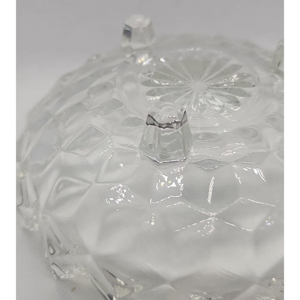 Vintage Fostoria American Cubist Glass Bowl 3 Footed Sawtooth Rim