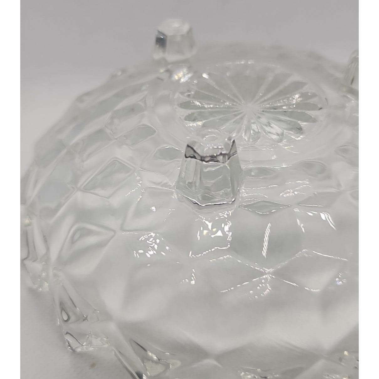 Vintage Fostoria American Cubist Glass Bowl 3 Footed Sawtooth Rim