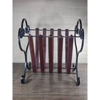 Vintage Iron & Leather Magazine Rack 16" Tall Rustic Book Holder