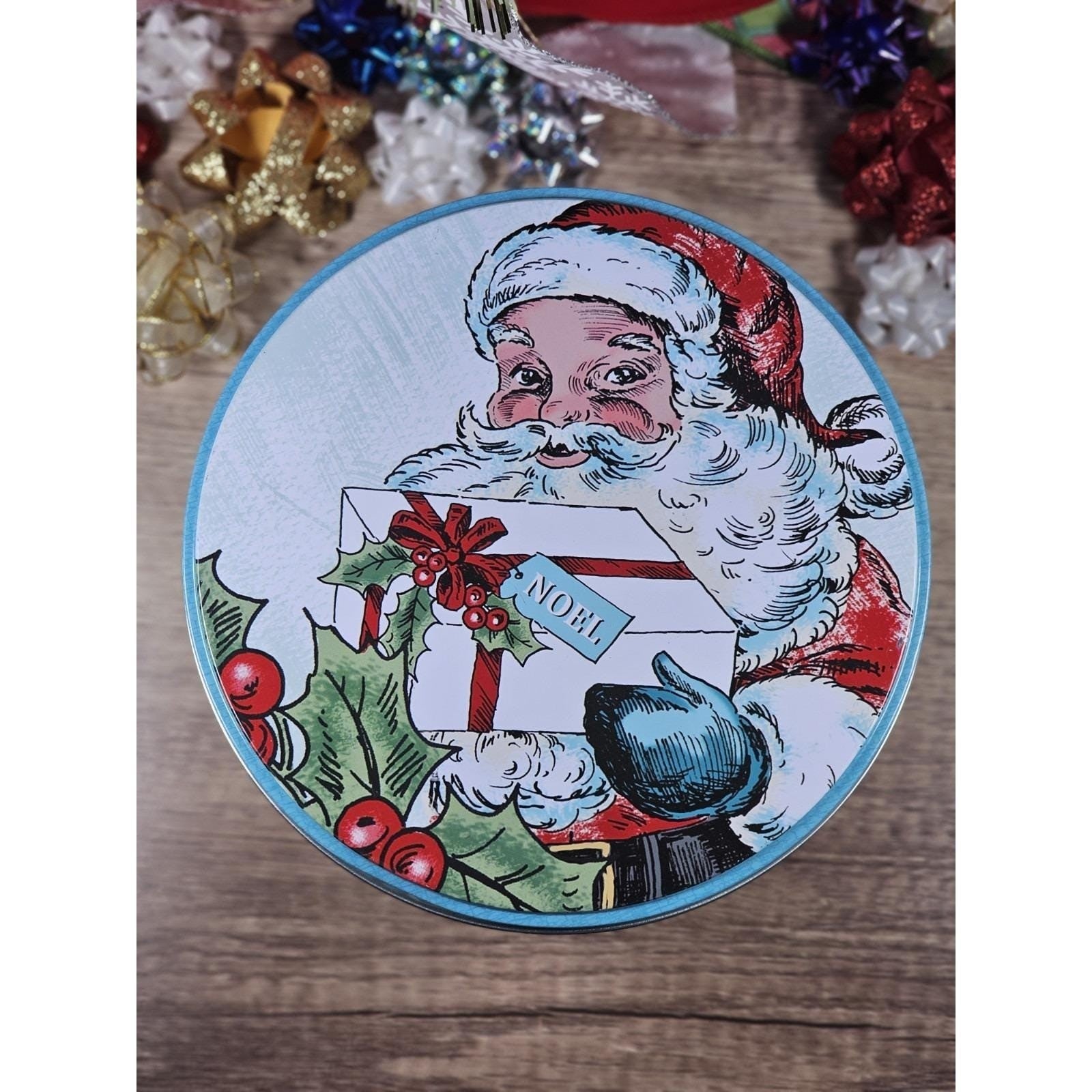 Santa Cookie Tin Vintage Christmas Metal Storage Holiday Decor