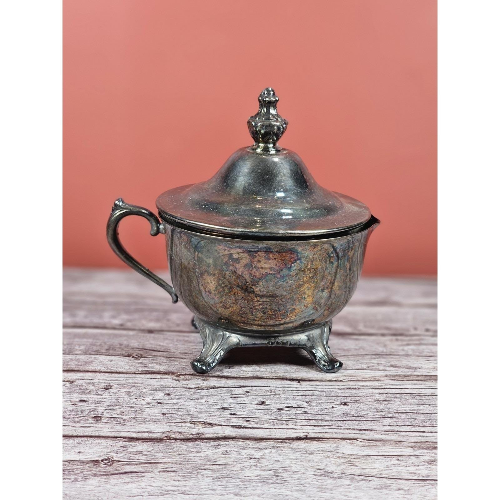 Vintage Silver Plated Creamer with Lid Footed Antique Tableware