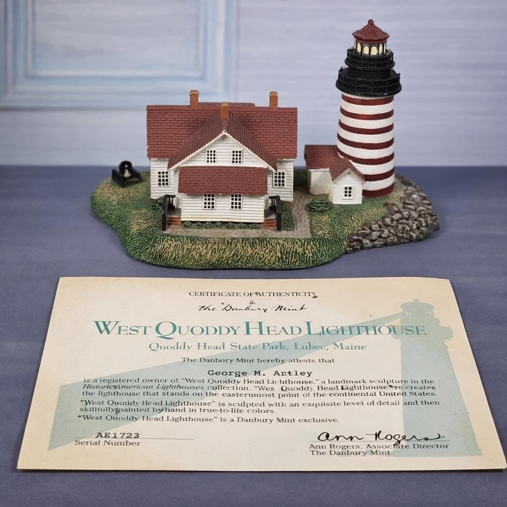 Danbury Mint West Quoddy Head Lighthouse 1994 COA Maine
