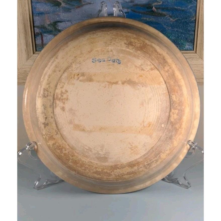 Handcrafted Sea Oats Ceramic Serving Bowl Blue Wheat 11.5"