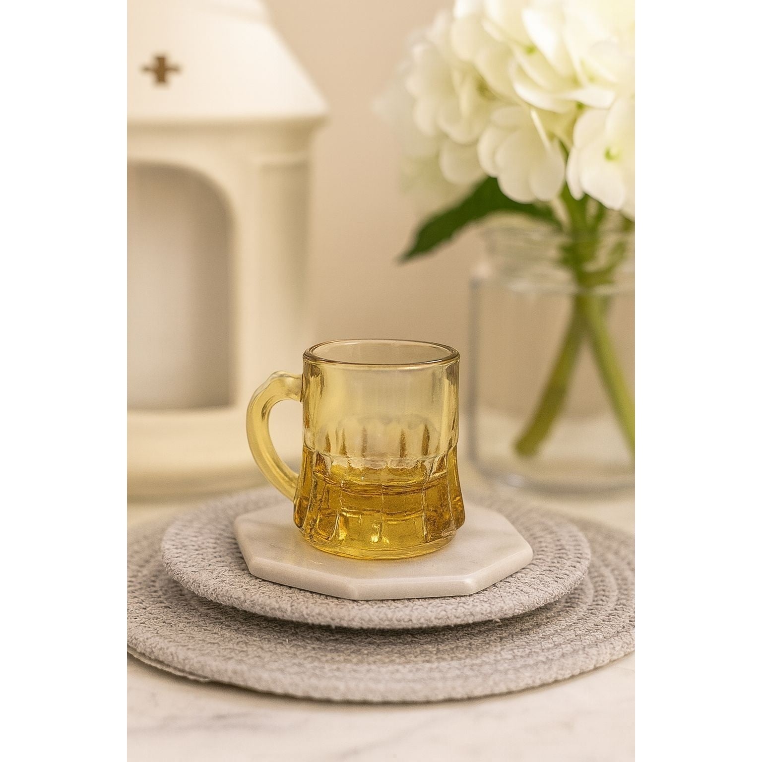 Vintage Federal Amber Mini Beer Mug Shot Glass 1970s Gold Glass