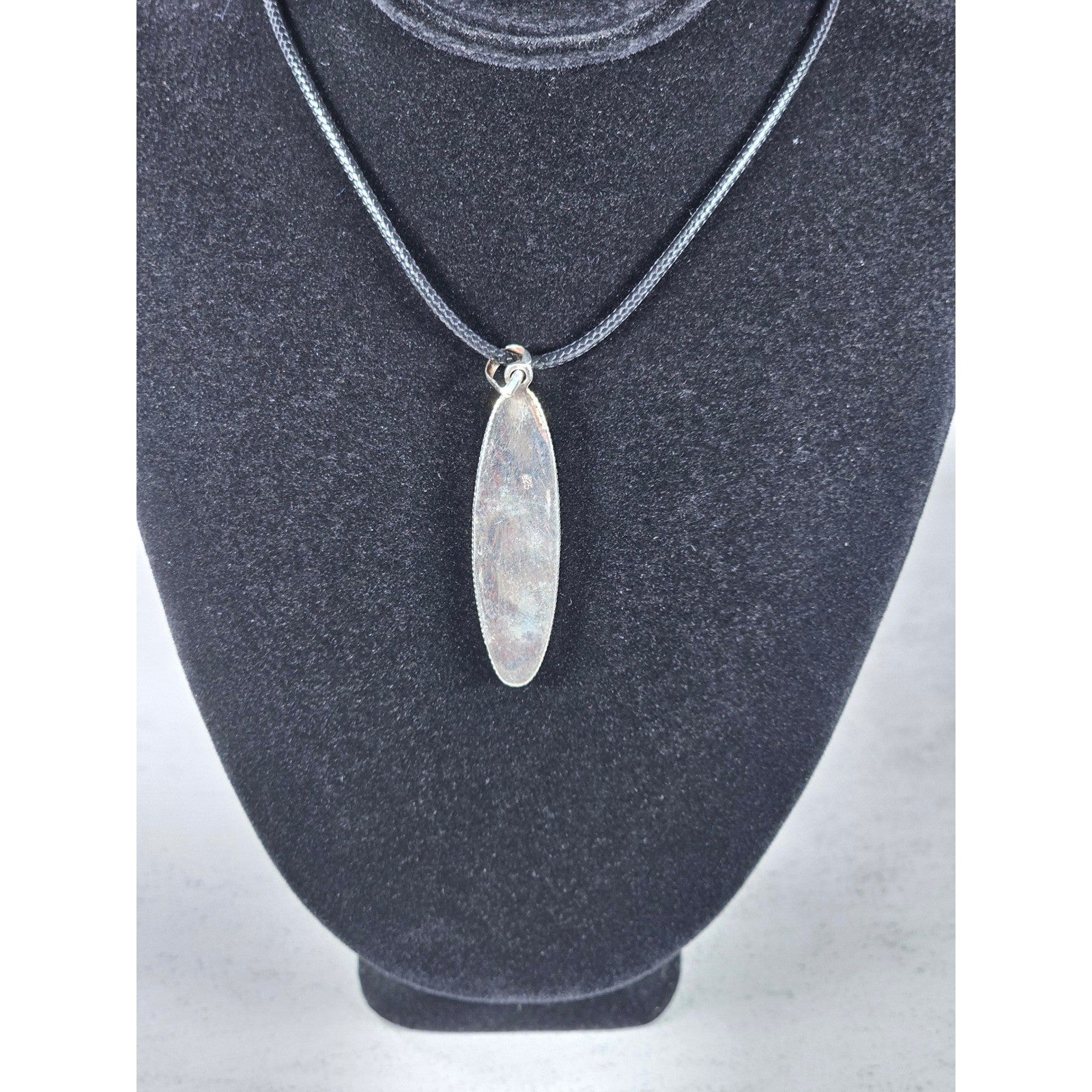 Vintage Sterling Silver Blue Enamel Script Pendant Necklace