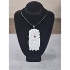 Vintage Carved Face & Horse Pendant Necklace with Red Stone