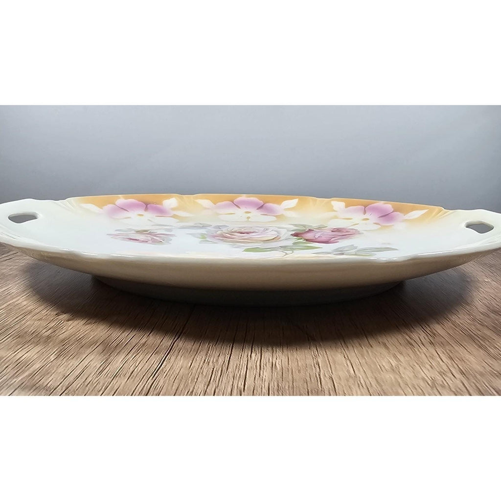 Leuchtenburg Germany Lusterware Tray Pink Roses Gold Trim 9.5"