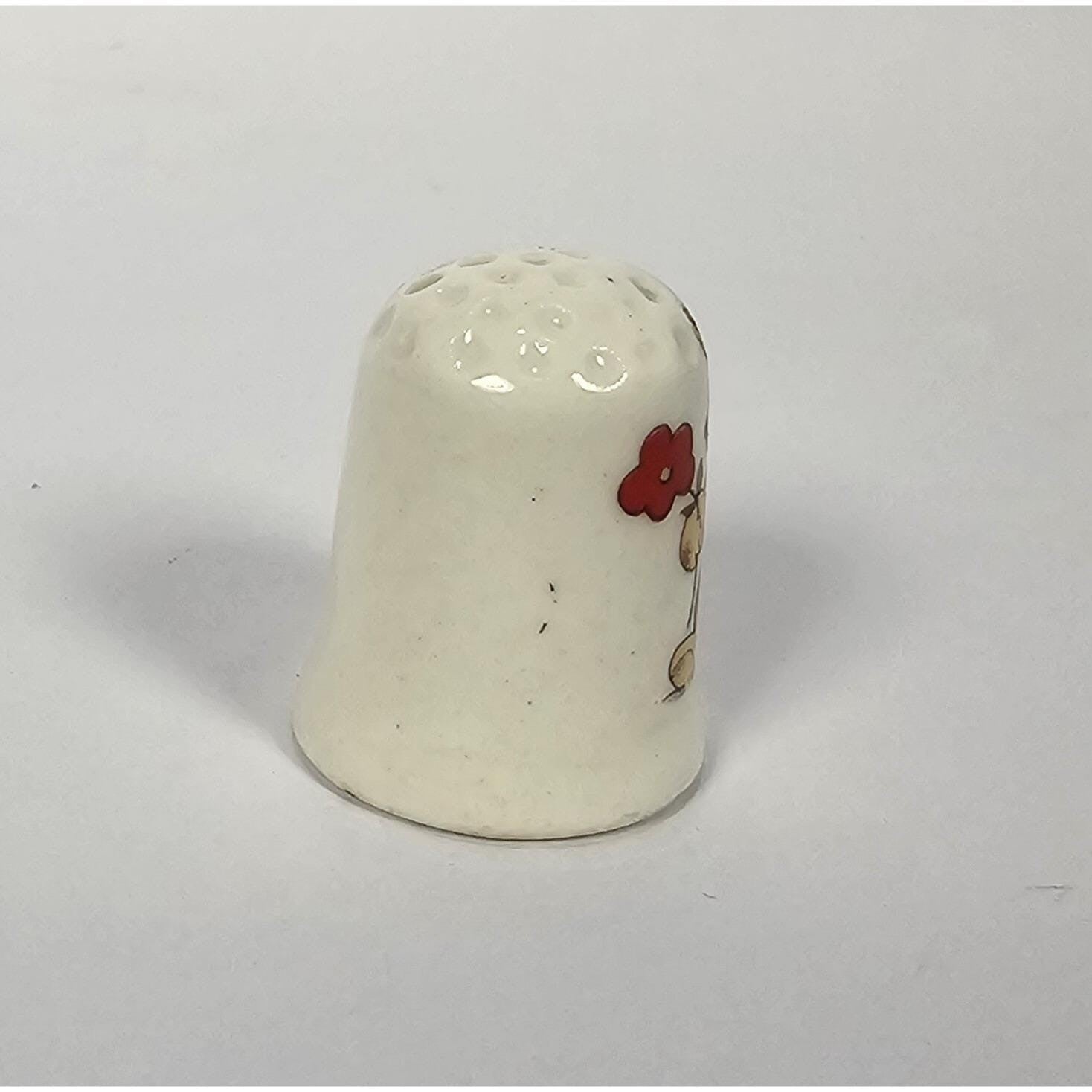 Vintage Porcelain Teddy Bear Thimble Picnic Bear