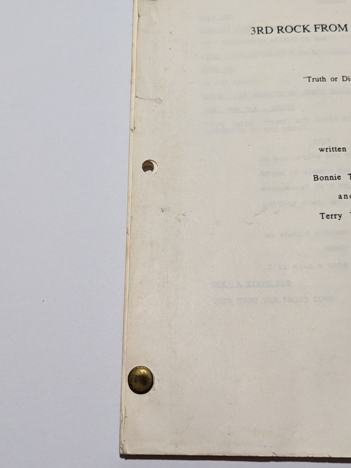 3rd Rock from the Sun First Draft Script “Truth or Dick” TV Sitcom 1995