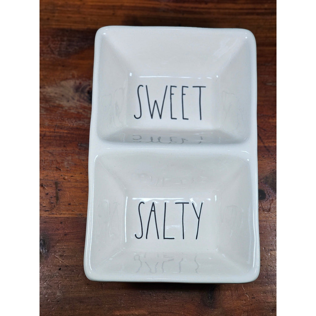 Rae Dunn SWEET SALTY Divided Serving Dish White Farmhouse Tray