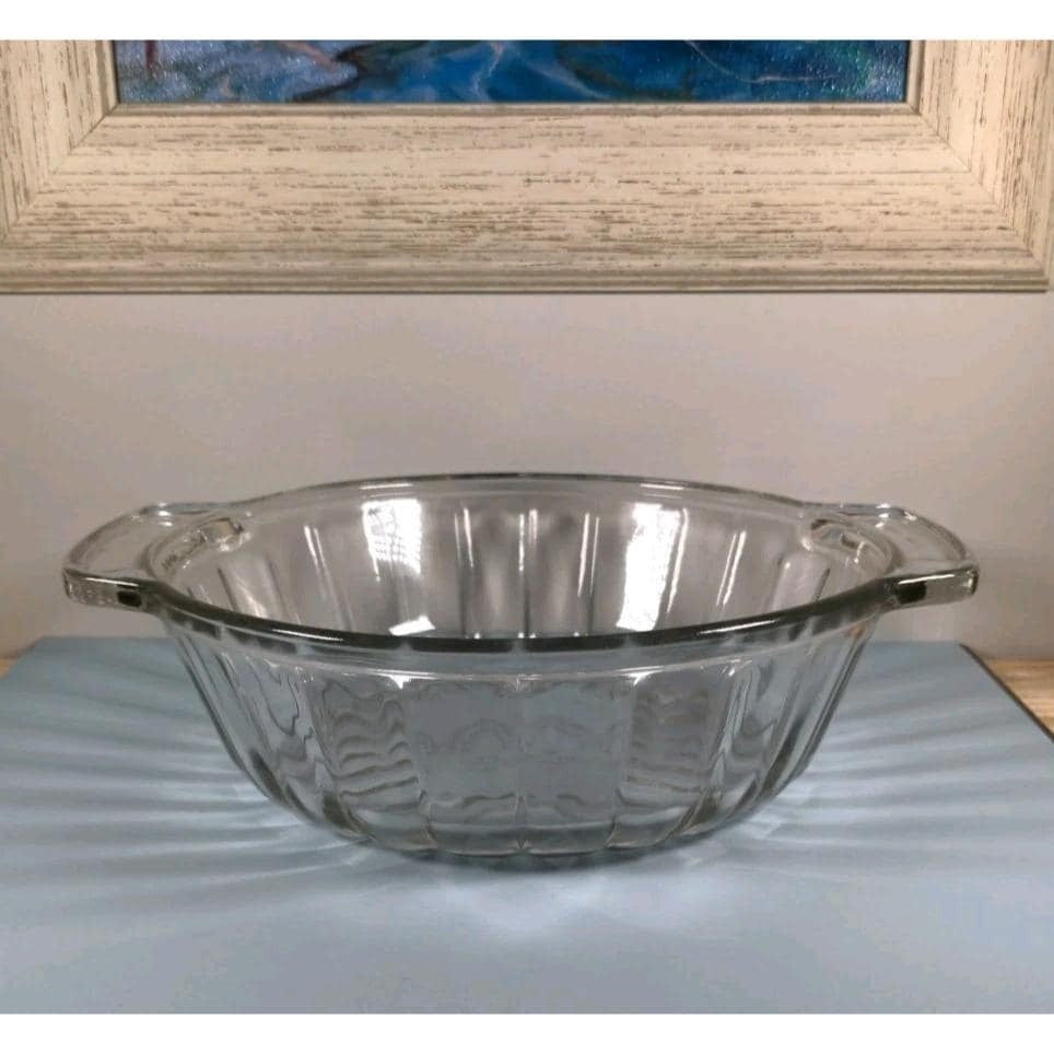 Vintage Clear Glass Handled Bowl Ribbed Glass Serving Bowl