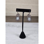 Vintage Feather Dangle Earrings White Cabochon Boho Drop