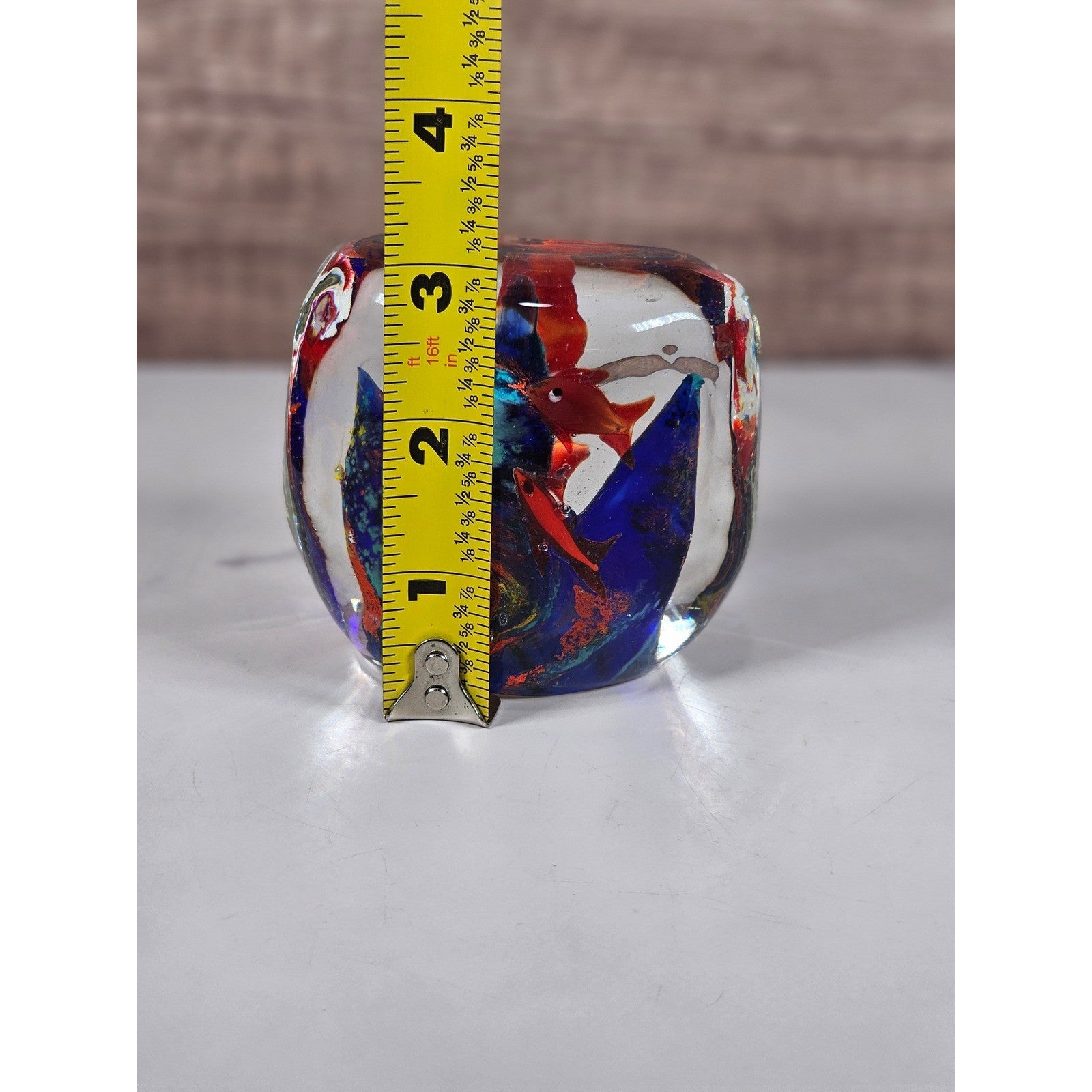 Hand Blown Glass Paperweight Colorful Fish Aquarium Art Sculpture