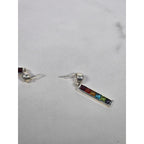 Vintage Rainbow Bar Drop Earrings with Pearl-Style Studs