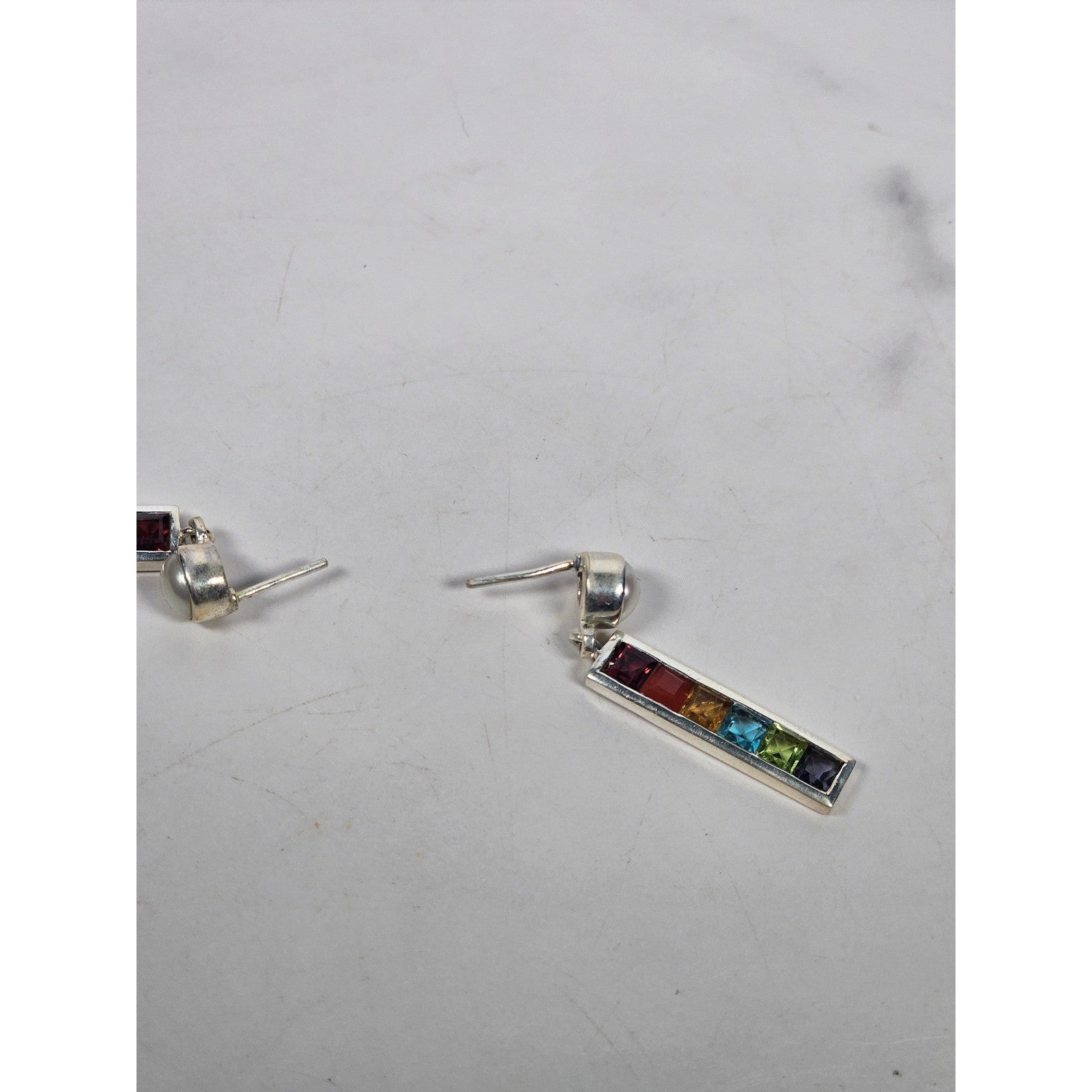 Vintage Rainbow Bar Drop Earrings with Pearl-Style Studs