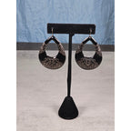 Vintage Black Teardrop Dangle Earrings with Etched Scroll Design