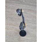 Vintage Black Beaded Knot Stud Earrings Gold Tone Post Statement