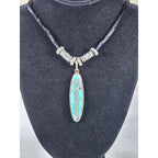 Vintage .925 Sterling Turquoise Pendant Necklace Boho Silver