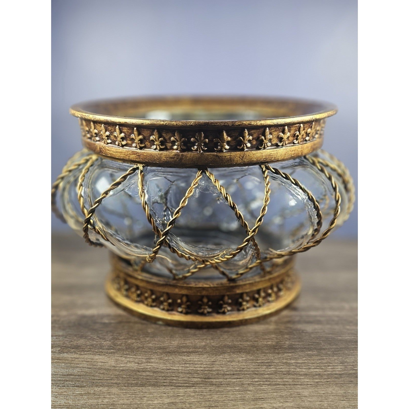 Vintage Large Blown Caged Art Glass Bowl Decorative Centerpiece