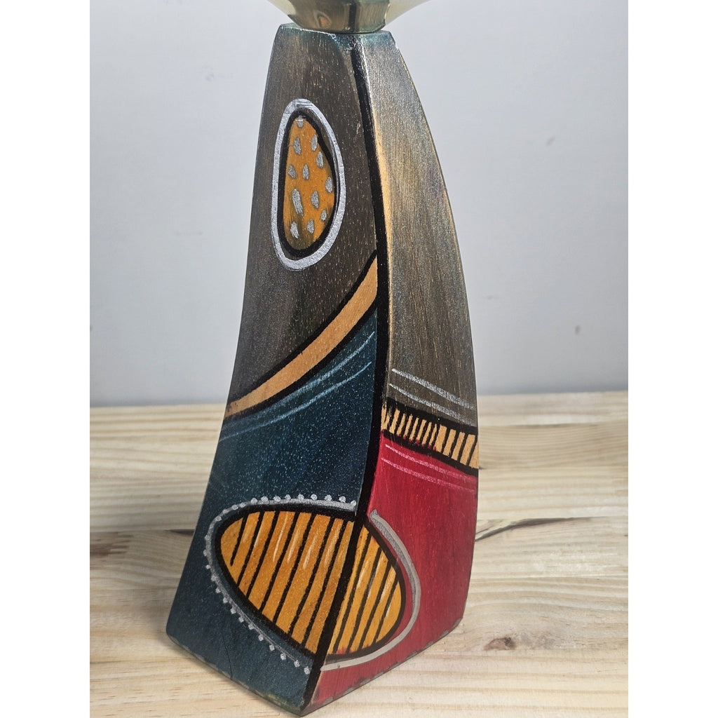 Kakadu Art Candlesticks Set of 2 Signed Reut S Wood Brass 8 Inch