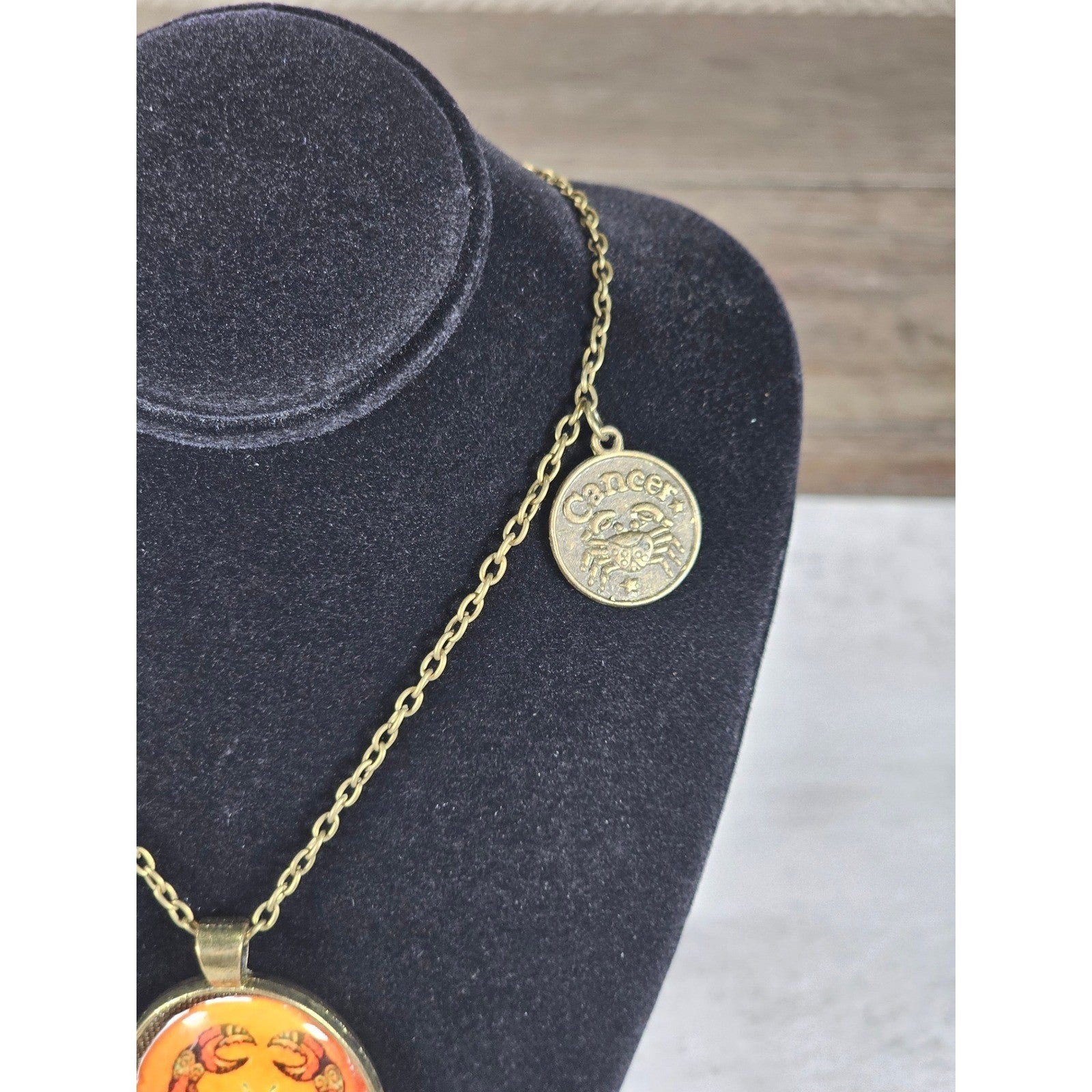Vintage Cancer Zodiac Pendant Necklace Crab Medallion Charm